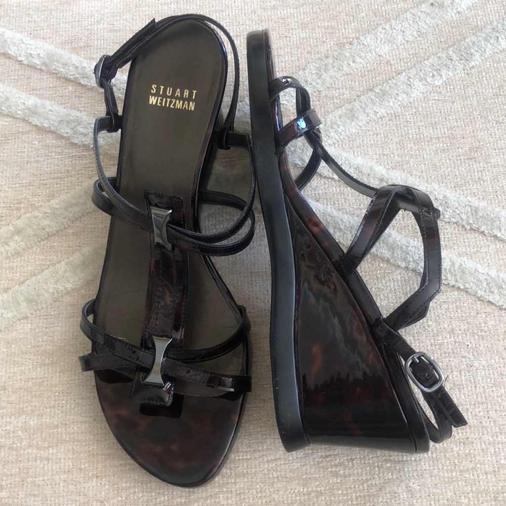 New Stuart Weitzman Tortoise Shell Patent Wedge - Picture 1 of 6